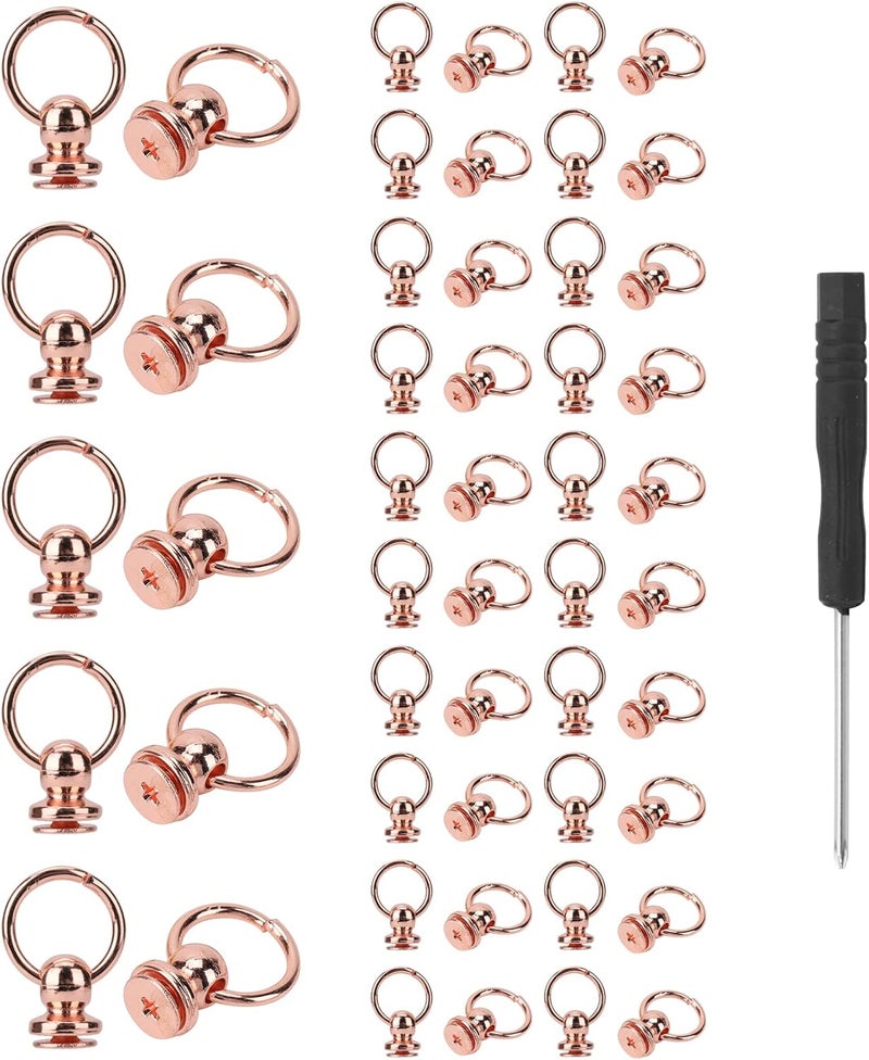 TiSuit 50pcs Screwback Round Head Rivet with Pull Ring Studs with Screwdriver for DIY Leather Craft Belts Purse Handbags Phone Cas (Rose Gold) - Image 1